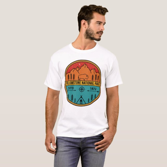 Camiseta Parque Nacional Yellowstone Retro Wyoming EUA Biso (Frente Completa)