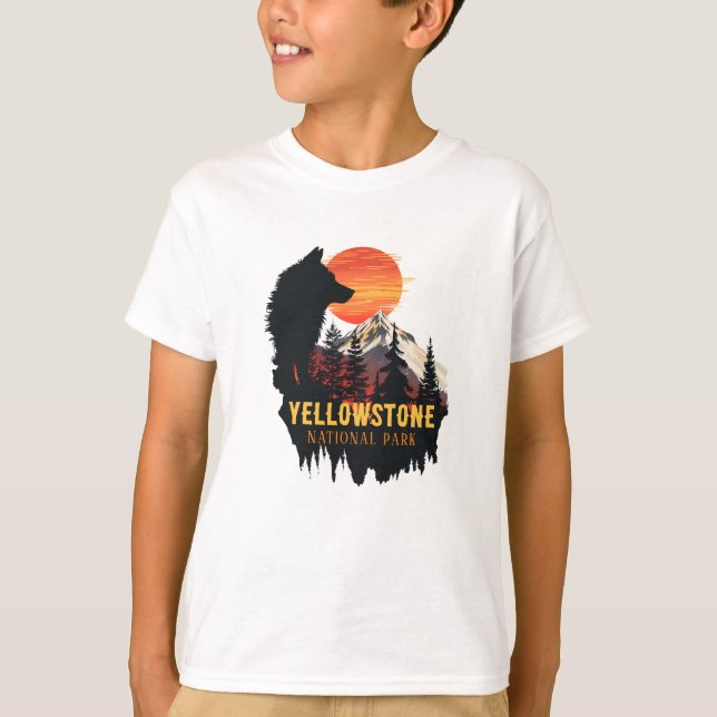 Camiseta Parque Nacional Yellowstone, Wolf Orange Sunset Ar (Frente)