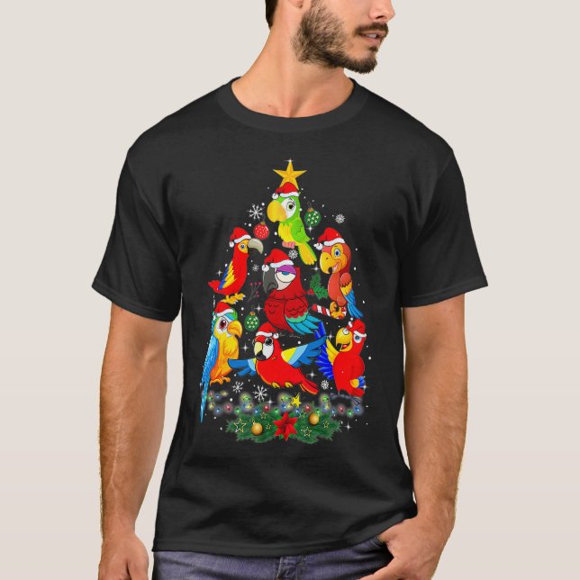 Camiseta Parrot Bird Enfeites de natal Árvore Engraçado Pre (Frente)