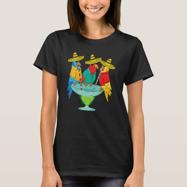 Camiseta Parrot Cinco De Mayo Bebendo Tequila Fie Mexicana (Frente)