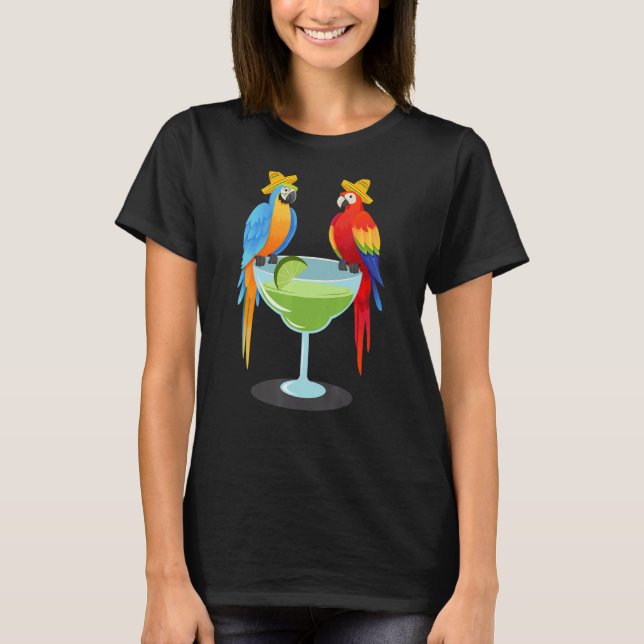 Camiseta Parrot Cinco De Mayo Bebendo Tequila Fie Mexicana (Frente)