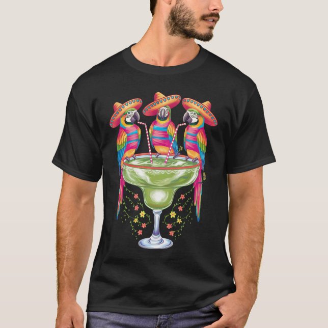 Camiseta Parrot Cinco De Mayo Funny Bebendo Mexicano Fiesta (Frente)