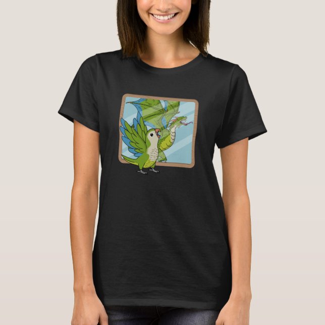 Camiseta Parrot & Dragon Reflection I Green Monk Parakeet Q (Frente)