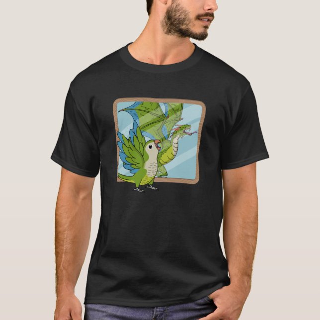 Camiseta Parrot & Dragon Reflection I Green Monk Parakeet Q (Frente)