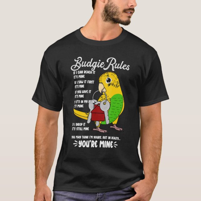 Camiseta Parrot House Rules It's Mine I Yellow Budgie Budge (Frente)