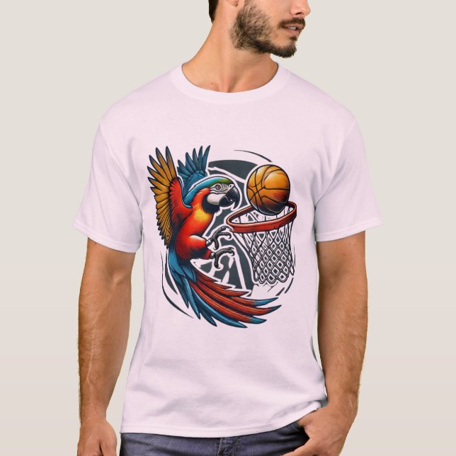 Camiseta Parrot Jogando Pássaros Esportivos De Basquete (Frente)