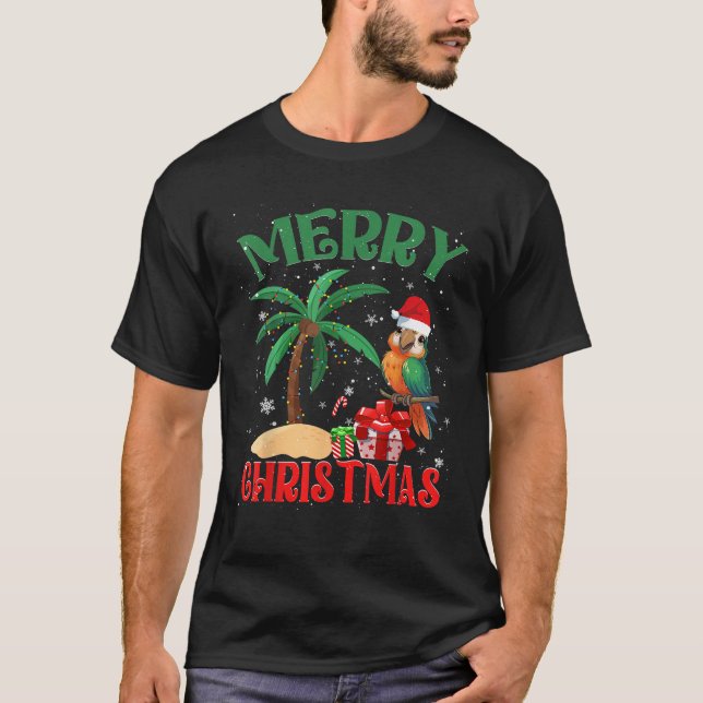 Camiseta Parrot Lovers Men Women Christmas Tree Lights Beac (Frente)