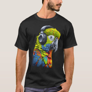 Camiseta Parrot Music Fones de ouvido Musical Animal Bird P
