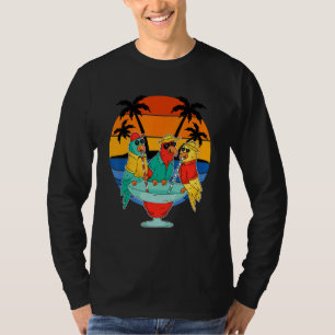 Camiseta Parrots Bebendo Havaiano Férias Sunset Palm Tre