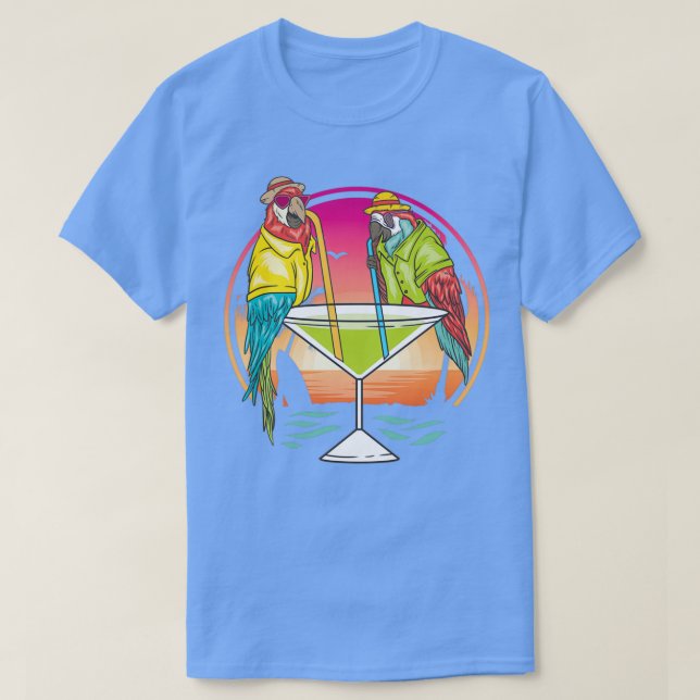 Camiseta Parrots Bebendo Margarita Hawaiian Birds Gift (Frente do Design)