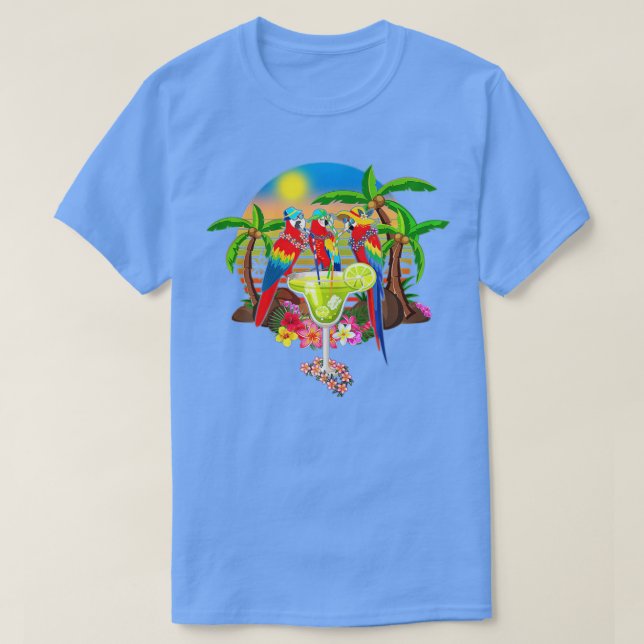 Camiseta Parrots Bebendo Margarita No Pássaro De Férias De  (Frente do Design)