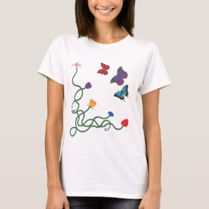 Camiseta Parte dianteira das flores e das borboletas