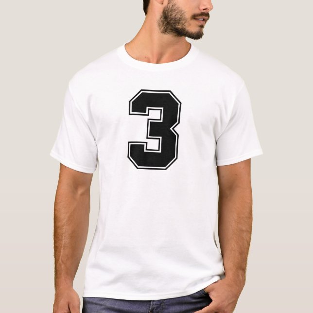 Camiseta Parte dianteira do número 3 e impressão da parte (Frente)