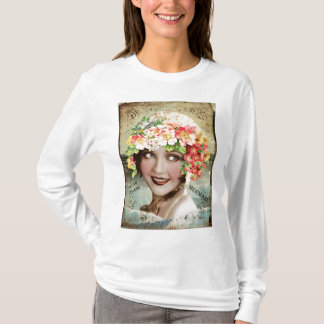 Camiseta Parte superior do algodão da mulher longa da