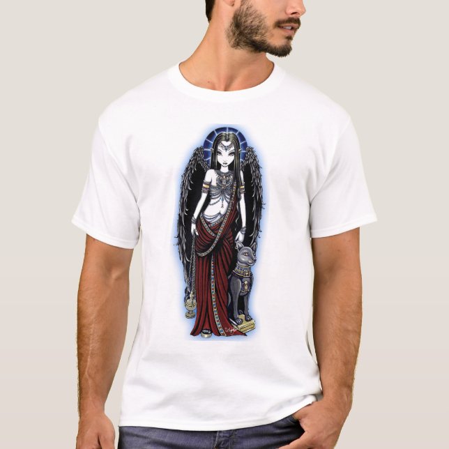 Camiseta Parte superior egípcia da arte de Bastet do anjo (Frente)