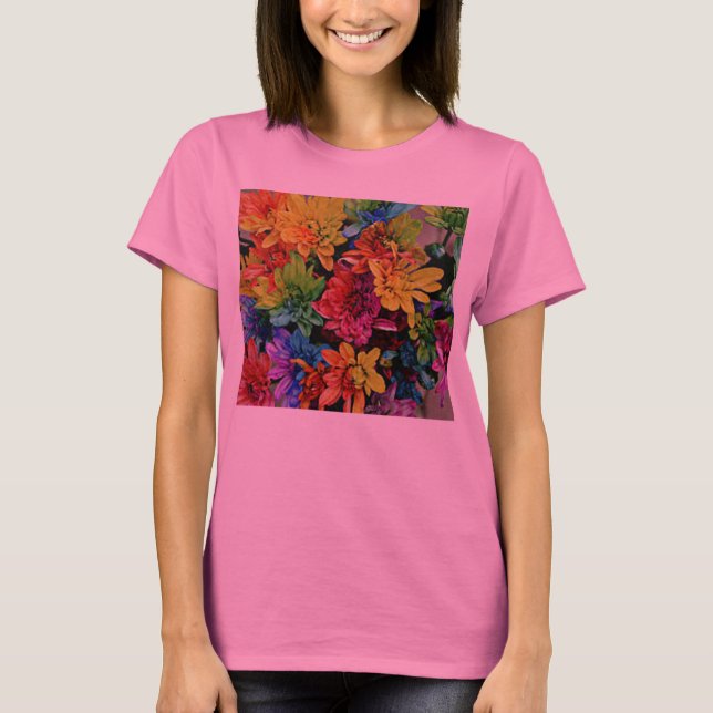 Camiseta Parte Superior Floral Multicolorido (Rosa) (Frente)