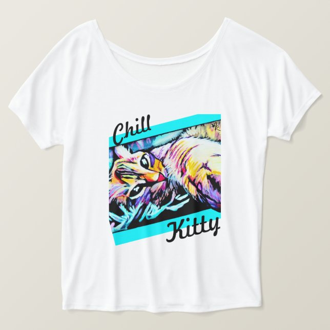 Camiseta Parte superior flowy do gatinho frio (Frente do Design)