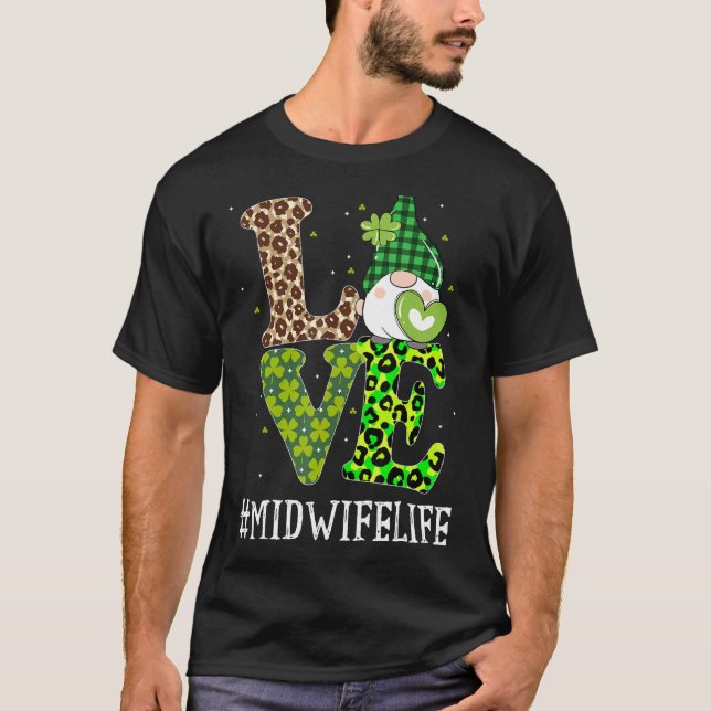 Camiseta Parteira Adorava Dia de São Patrício Gnomo Mulhere (Frente)