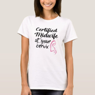 Camiseta Parteira certificada em seu t-shirt da cerviz