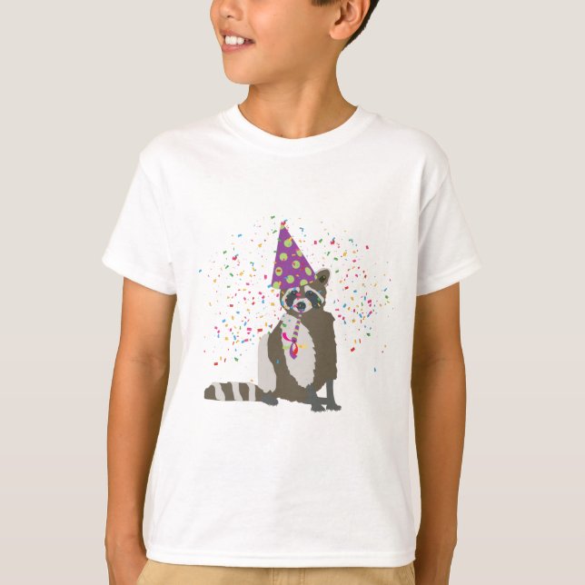 Camiseta Partida de guaxinim - Animais com festa (Frente)