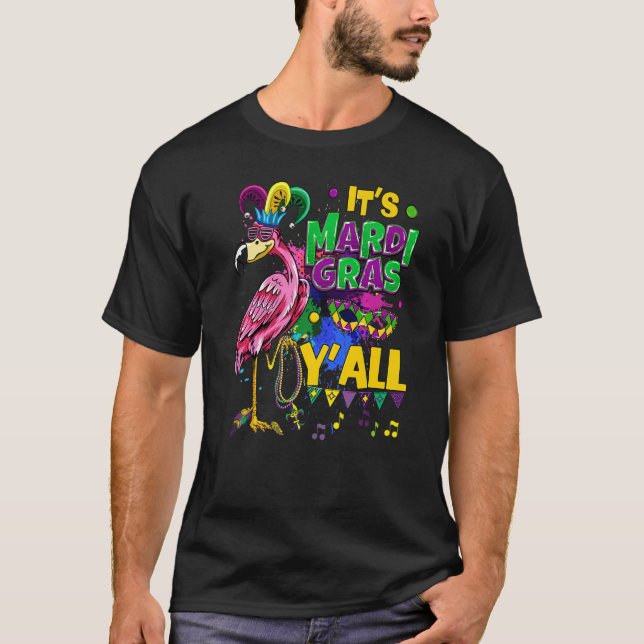Camiseta Partido Carnaval Idea Flamingo Mardi Gras Premium (Frente)