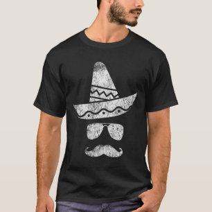 Camiseta Partido Cinco de Mayo bigode mexicano chapéu engra