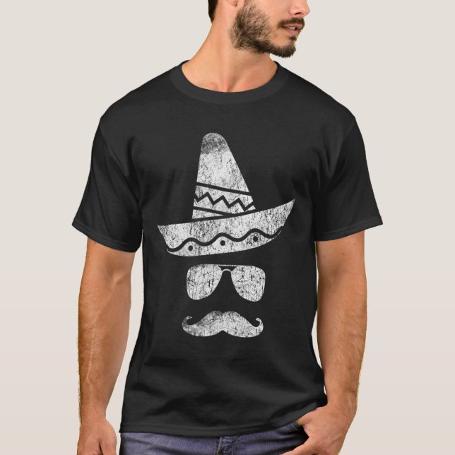 Camiseta Partido Cinco de Mayo bigode mexicano chapéu engra (Frente)