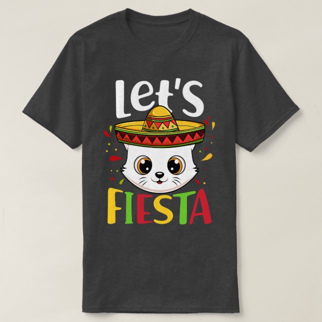Camiseta Partido Cinco de Mayo Sombrero Hat Cat Permite Fie (Frente do Design)
