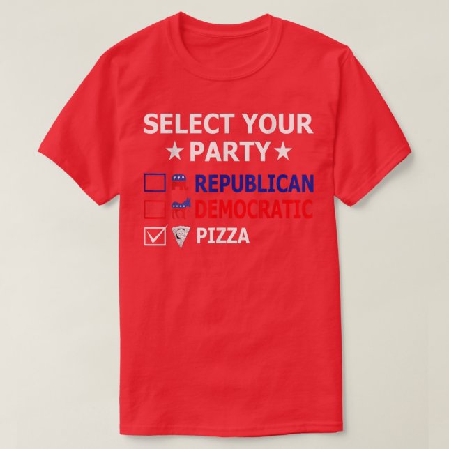 Camiseta Partido Democrata Republicano Pizza Engraçado Polí (Frente do Design)
