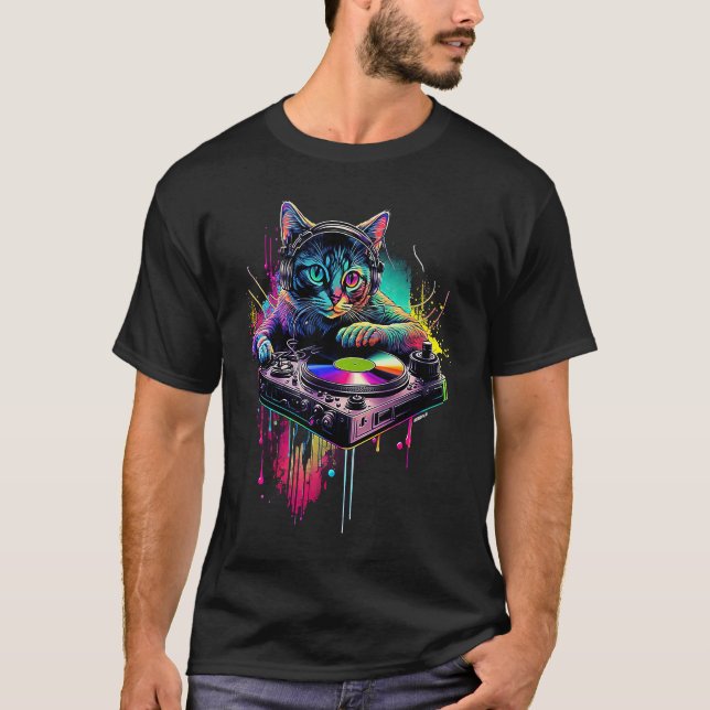 Camiseta Partido Disco Cat DJ Cat House Cat Rainbow DJ Cat  (Frente)