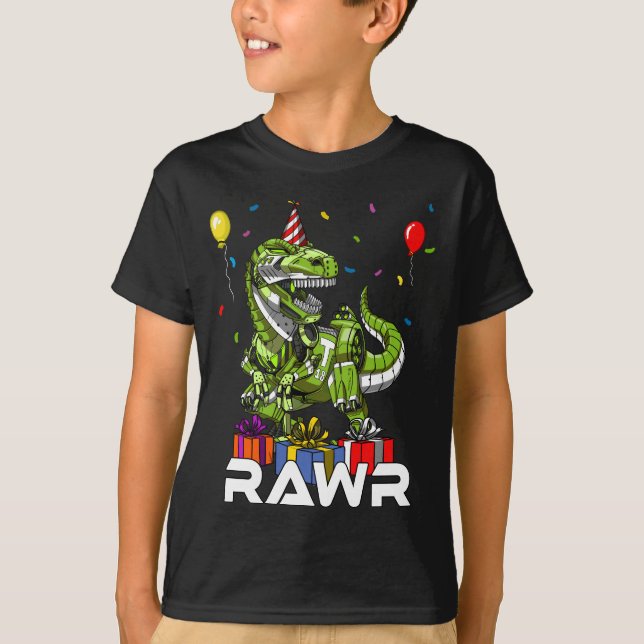 Camiseta Partido do menino do aniversário de Rawr do robô (Frente)