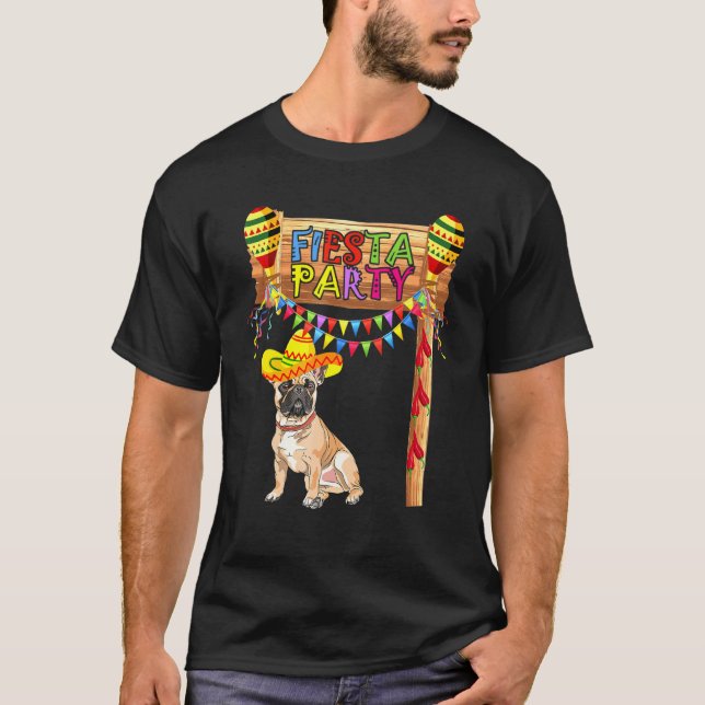 Camiseta Partido Fiesta - México - Bulldog Francês Cinco De (Frente)