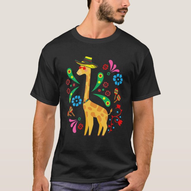 Camiseta Partido Giraffe Sombrero Funny Cinco De Mayo Mexic (Frente)