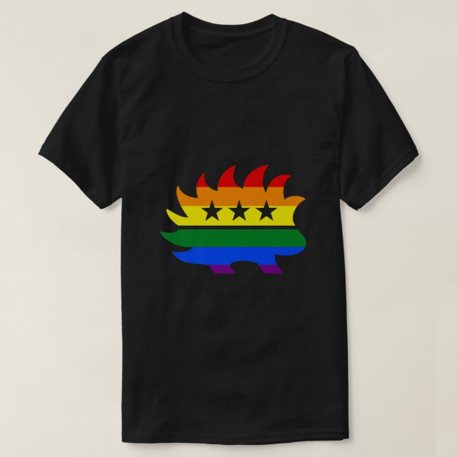 Camiseta Partido Libertário Logotipo Porcupine Rainbow LGBT (Frente do Design)