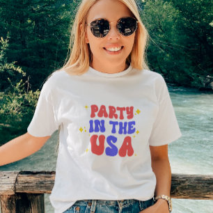 Camiseta Partido nos EUA Vermelho Branco Azul 4 de julho