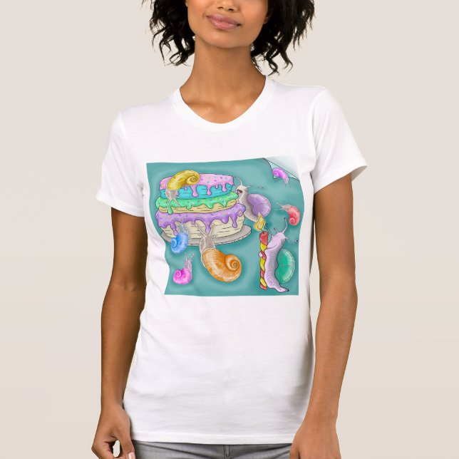 Camiseta Partir caracóis com bolo de aniversário, t-shirt d (Frente)