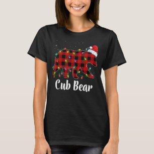 Camiseta Parto Familiar de Xadrez Vermelha de Cub Bear Buff