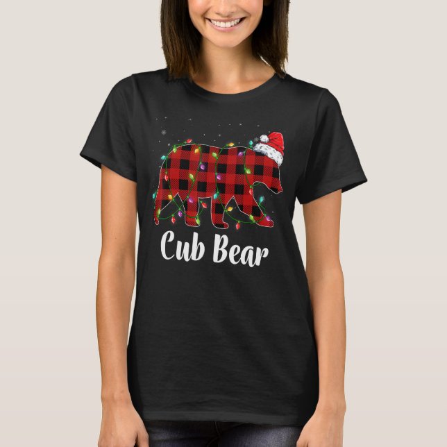 Camiseta Parto Familiar de Xadrez Vermelha de Cub Bear Buff (Frente)
