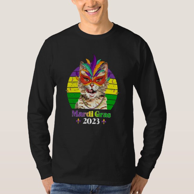 Camiseta Party Cat Mask Beads Mardi Gras 2023  5 (Frente)