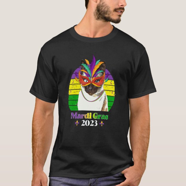 Camiseta Party Cat Mask Beads Mardi Gras 2023  8 (Frente)