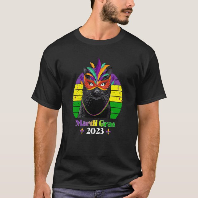 Camiseta Party Cat Mask Beads Mardi Gras 2023  9 (Frente)