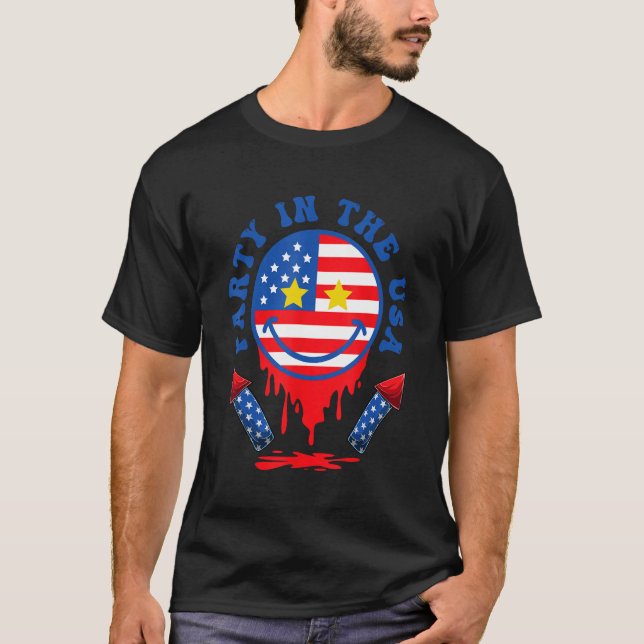 Camiseta Party in the USA 4th of July Firework Preppy Smile (Frente)