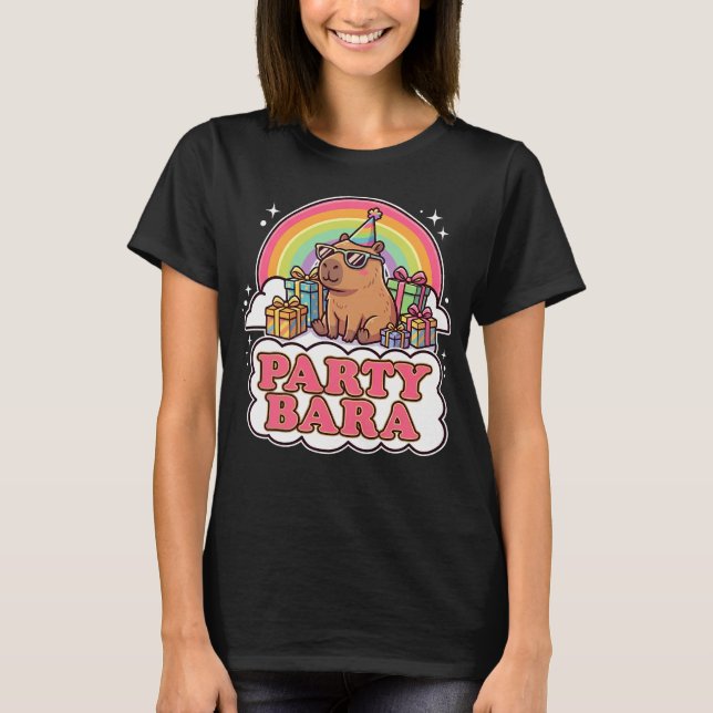 Camiseta PartyBara Capivara Fofa Arco-íris (Frente)