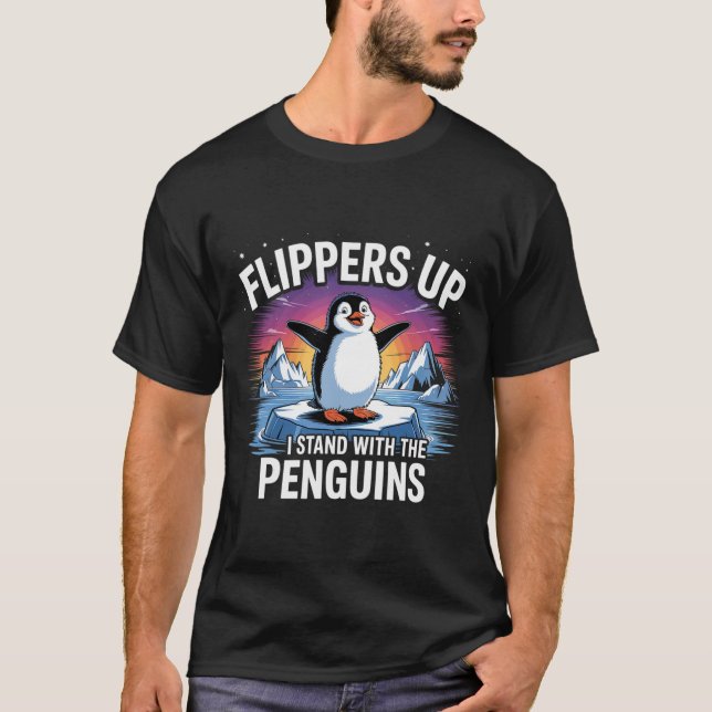 Camiseta Pás Para Cima Eu Fico Com Pinguins Engraçados (Frente)