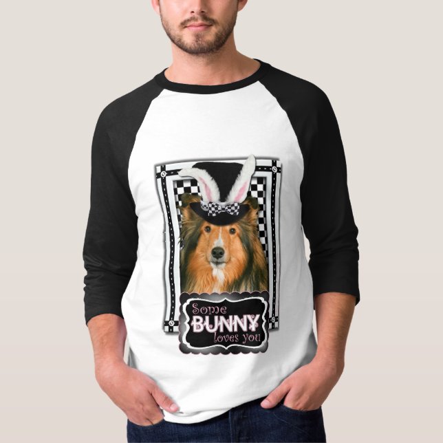 Camiseta Páscoa - algum coelho o ama - Sheltie (Frente)