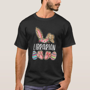 Camiseta Páscoa Bibliotecária Leopard Bunny Egg Cute Fami