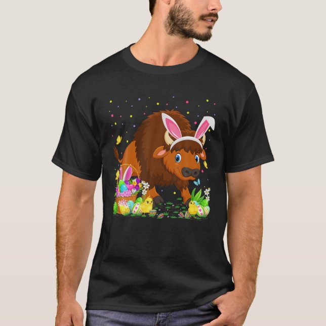 Camiseta Páscoa Bison Bunny Ovo Caça Páscoa Bison Domingo (Frente)