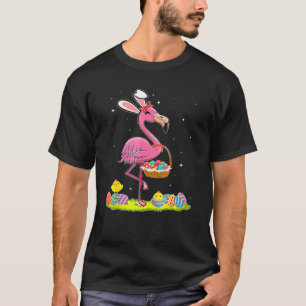 Camiseta Páscoa Bonita Flamingo Bunny Egg Hunter Páscoa Eng