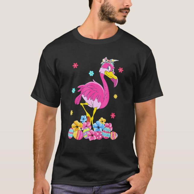 Camiseta Páscoa Bonita Flamingo Coelhinho Ovos Flores Prima (Frente)