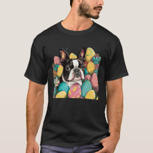 Camiseta Páscoa Boston Terrier Primavera Flower Dog Paint S
